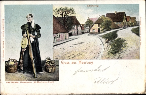 PC Hamburg Harburg Moorburg, Kirchsteig, woman in old Moorburger costume