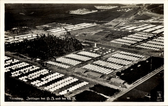 PC Nuremberg Reich Party Rally, tent camp of the HJ and the SA, aerial photograph, Klinke & Co. 15271