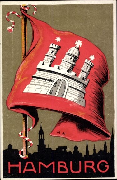 Künstler Wappen Ak Hamburg, Landeswappen, Landesflagge