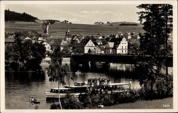 Postcard Saalfeld on the Saale Thuringia, boat mooring