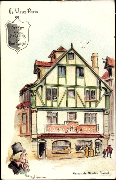 Artist Chromo-Litho Robida, A., Paris, Old Paris, House of Nicolas Flamel