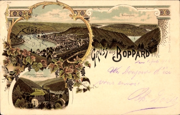 Chromo-Litho Boppard am Rhein, general view, partial views, guesthouse
