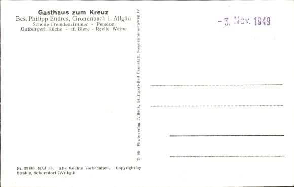 Postcard Bad Grönenbach in Allgäu, aerial photograph, Gasthaus zum Kreuz, owner Philipp Endres