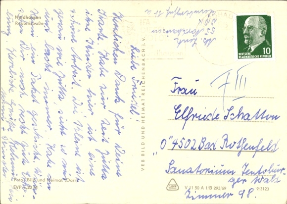 Postcard Nordhausen am Harz, Rautenstraße, tram in motion