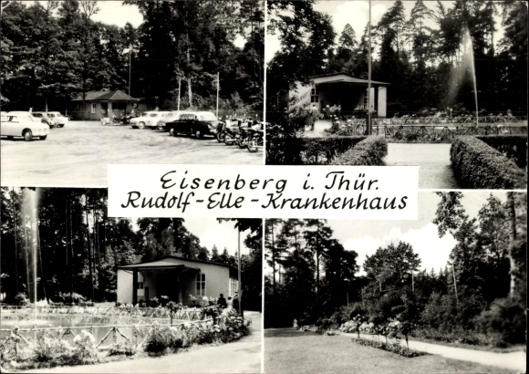 Postcard Eisenberg in Thuringia, Rudolf Elle Hospital, Park