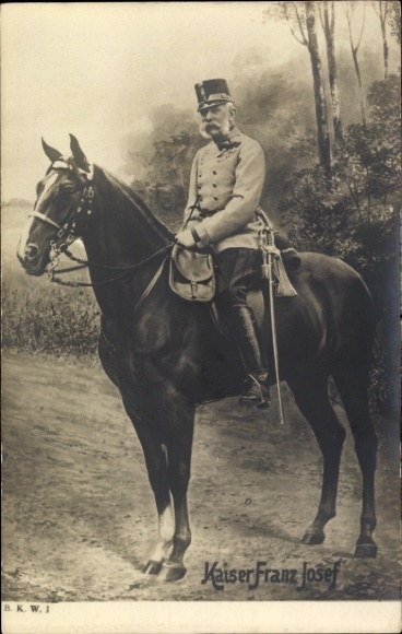 Ak Kaiser Franz Joseph I. zu Pferd, Portrait