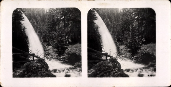Stereofoto van Prags Braies Zuid-Tirol, waterval, 1812