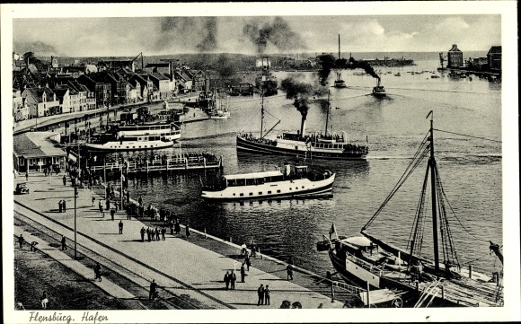 Postcard Flensburg in Schleswig Holstein, port, steamer
