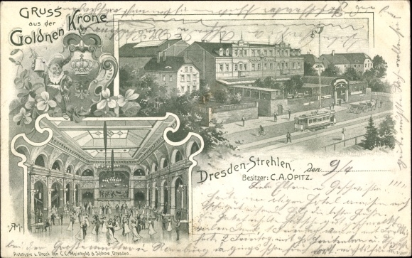 Postcard Dresden Southeast Strehlen, Goldne Krone, hall, exterior view