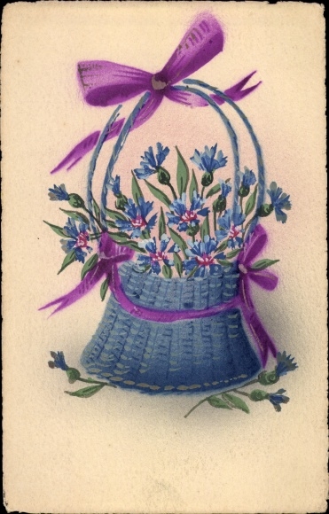 Postcard basket with cornflowers