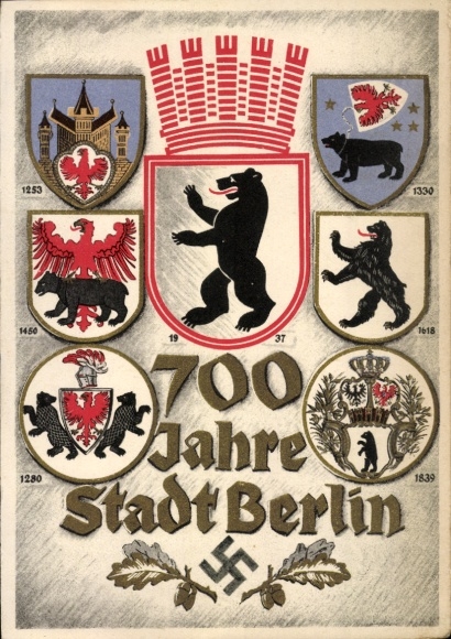 Coat of arms Postcard Berlin, 700th anniversary, city coat of arms since 1253 to 1937, Berlin bear