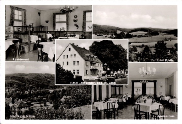 Postcard Ihringshausen Fuldatal Hesse, Schocketal, Restaurant zur Linde, dining room, Fuldatal