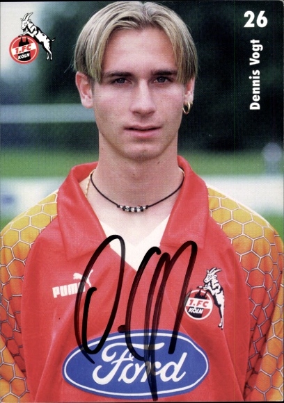 Autogrammkarte Fußballer Dennis Vogt, 1. FC Köln, Autogramm