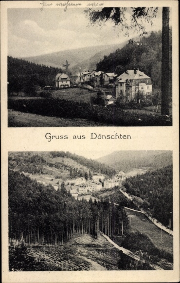 Postcard Dönschten Dippoldiswalde Eastern Ore Mountains, partial view, forest