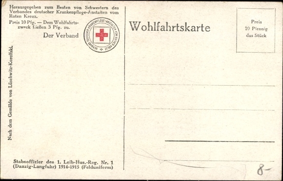 KP artysty Lüschwitz-Koreffski, oficer sztabowy 1. Leib Hus Regt No. 1 Danzig Langfuhr, husarz