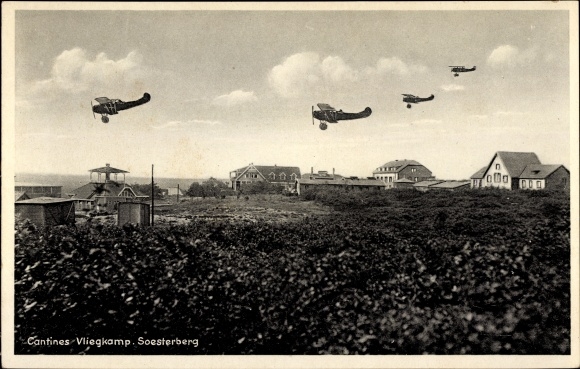 Postcard Soesterberg Utrecht Netherlands, Cantines, Vliegkamp, Aerodrome, Airplanes in the air