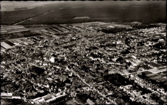 Postcard Pfungstadt Hesse, aerial view of houses, streets, agricultural land