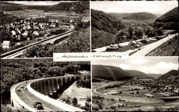 Postcard Mühlhausen im Täle Württemberg, motorway, Albanfstieg, landscape, cars, motorway viaduct