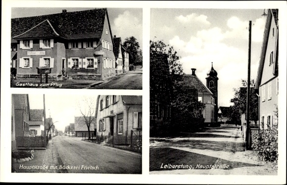 Postcard Leiberstung Sinzheim, Gasthaus zum Pflug, Main Street, Frietsch Bakery