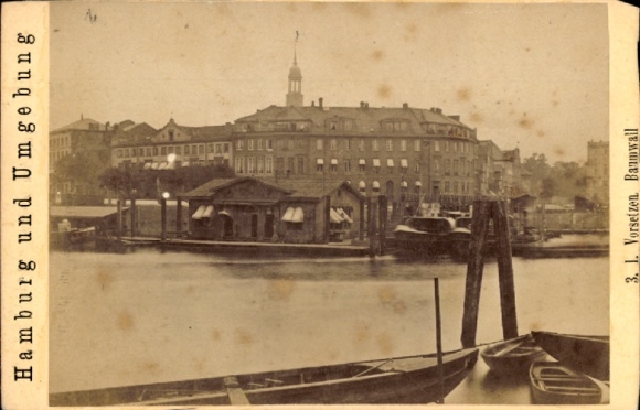 CdV Hamburg Mitte Neustadt, Vorsetzen and Baumwall, harbor, Elbe, tower of St. Michael's Church