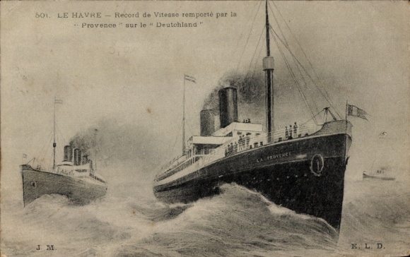 Postcard passenger ship La Provence, CGT, passenger ship Germany, speed record