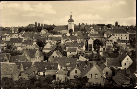 Ak Mücheln im Saalekreis, Ortsansicht mit Kirche