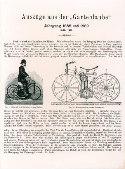 Postcard excerpts from the gazebo, vintage 1888 and 1889, engineer Gottlieb Daimler, bicycle