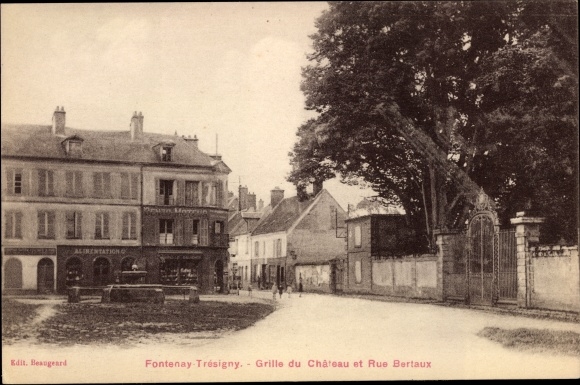 Ak Fontenay Tresigny Seine et Marne, Grille du Château et Rue Bertaux