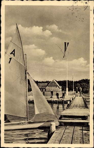 Postcard Bad Zwischenahn in Oldenburg, Ammerland youth hostel, sailing boat