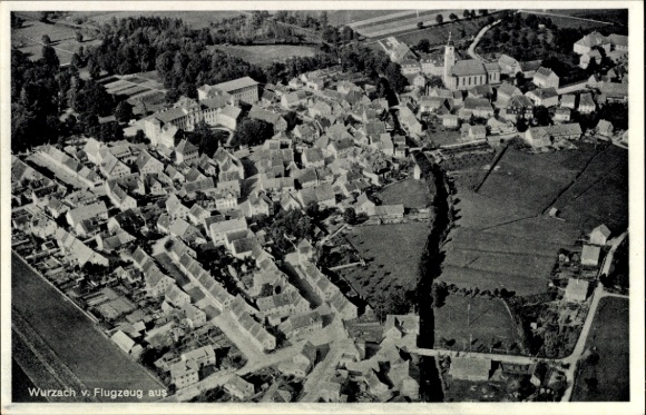 Postcard Bad Wurzach in Upper Swabia, aerial view of houses, fields, trees