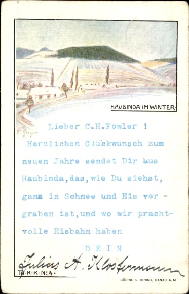 Artist Postcard Haubinda Westhausen in Thuringia, general view, winter