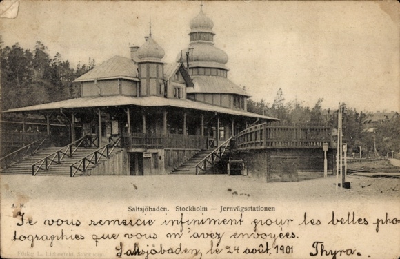 Postcard Saltsjöbaden Sweden, train station