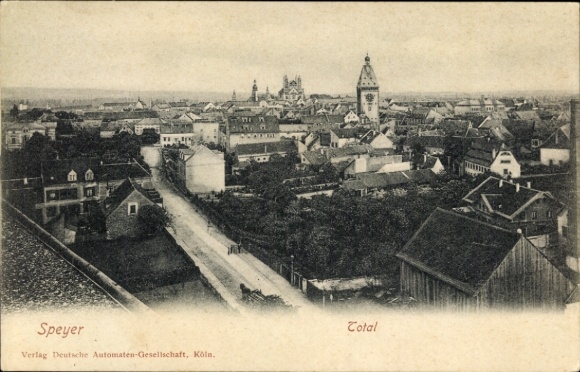 Ak Speyer am Rhein, Stadtansicht von   Gebäude, Turm, Landschaft