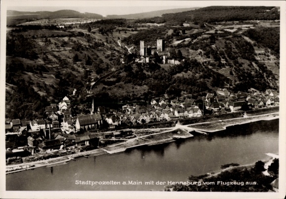 Postcard Stadtprozelten am Main Lower Franconia, aerial photograph
