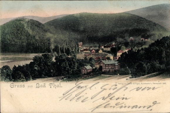 Postcard Bad Thal Ruhla in Thuringia, PC view, landscape, houses, hills