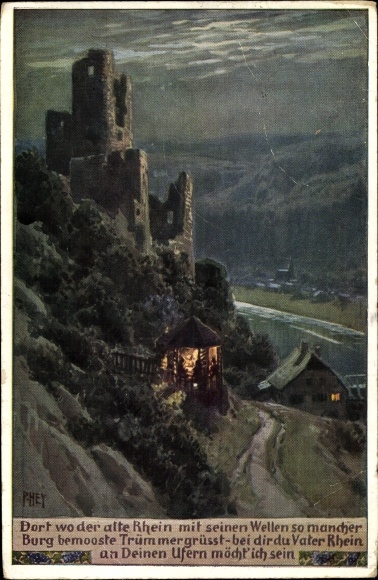 Song artist PC Hey, Paul, folk song card No. 97, where the old Rhine with its waves
