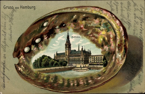 Passepartout Muschel Litho Hamburg Mitte Altstadt, Rathaus