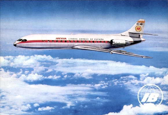 Postcard Spanish passenger aircraft, Caravelle XR, Iberia