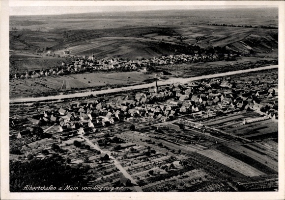 Postcard Albertshofen am Main Lower Franconia Bavaria, aerial photo