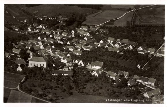 Postcard Zöschingen in Swabia, aerial photograph