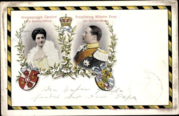 Postcard Grand Duchess Caroline of Saxe-Weimar, Grand Duke Wilhelm Ernst of Saxe-Weimar