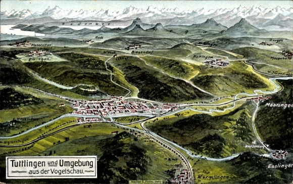 Maps Artist Postcard Felle, Eugen,Tuttlingen an der Donau Württemberg, Wurmlingen, Biesendorf