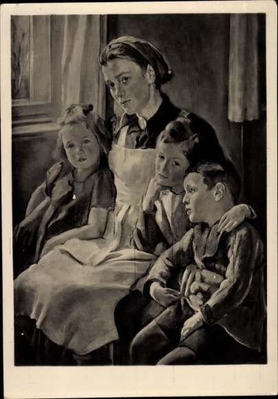 Künstler Ak Oberhoff, Paul, RAD Kunstschau 1944 Prag, Beim Märchenerzählen, Arbeitsmaid