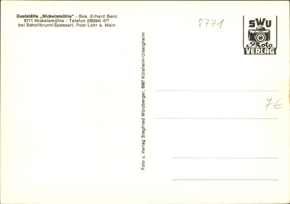 Postcard Schollbrunn in Spessart Lower Franconia, Restaurant Nickelsmühle