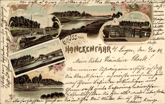 Litho Lingen im Emsland, Hanekenfähr, Neue Schleuse, Brücke, Teilansichten