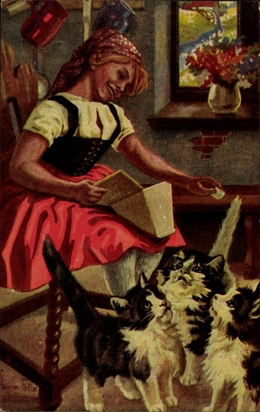 Artist PC Lehmann, S., F., girls and cats, the cat fairy, Degi 1042