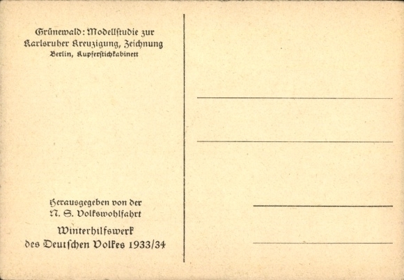 Artist Postcard Grünewald, Model Study for the Karlsruhe Crucifixion, WHW 1933/34
