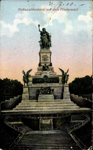 Relief Postcard Rüdesheim am Rhein in Hesse, national monument on the Niederwald