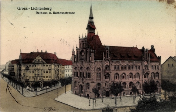 Postcard Berlin Lichtenberg, Town Hall, Rathausstraße