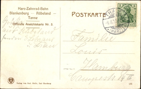 Postcard Blankenburg am Harz, Braune Sumpf station and Bielstein tunnel, Harz cog railway